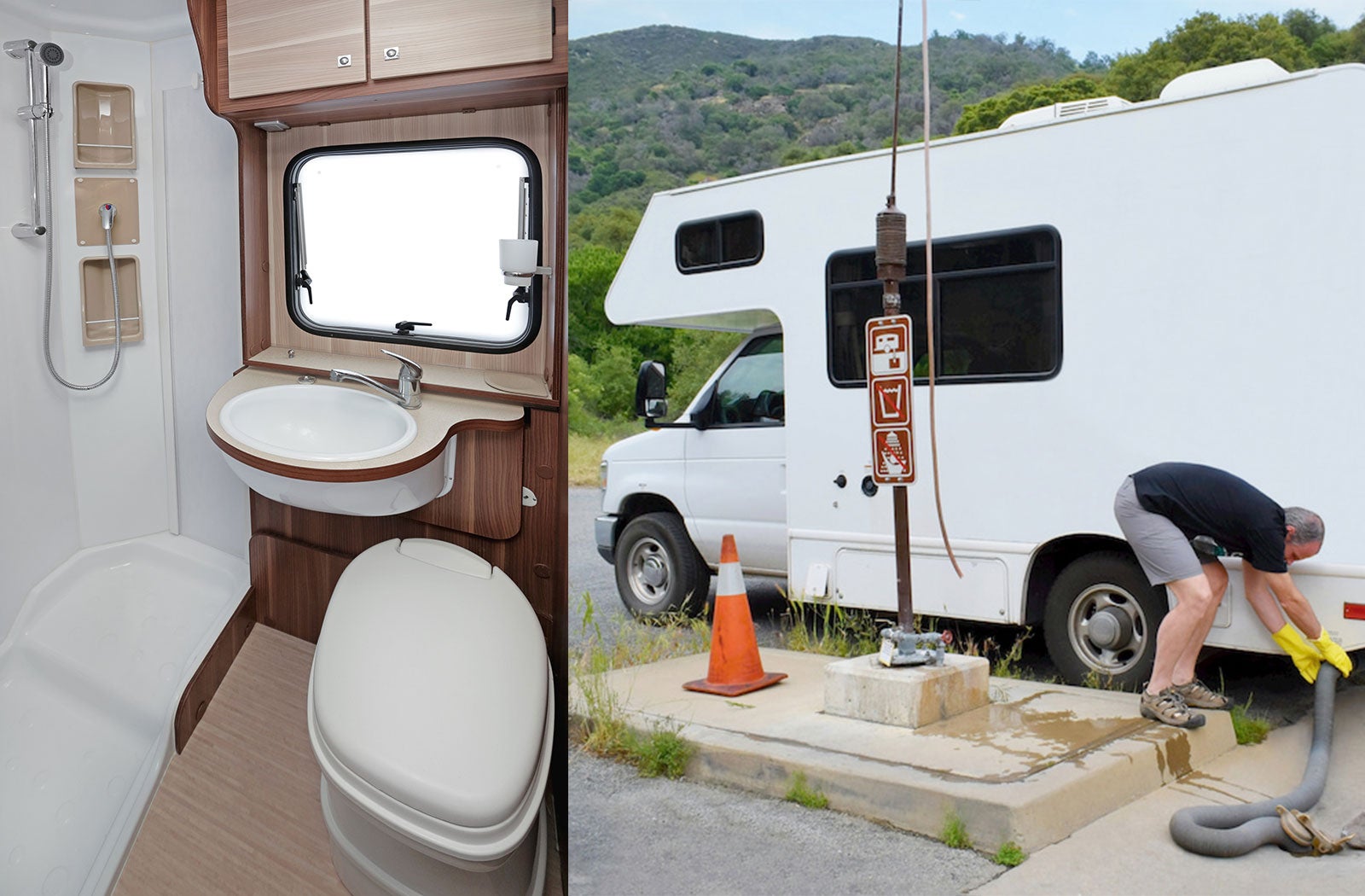 Portable RV/camper toilet and holding tank setup in Cleburne, Texas