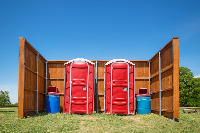 Short-term porta potty units staged for delivery in Cleburne, Texas